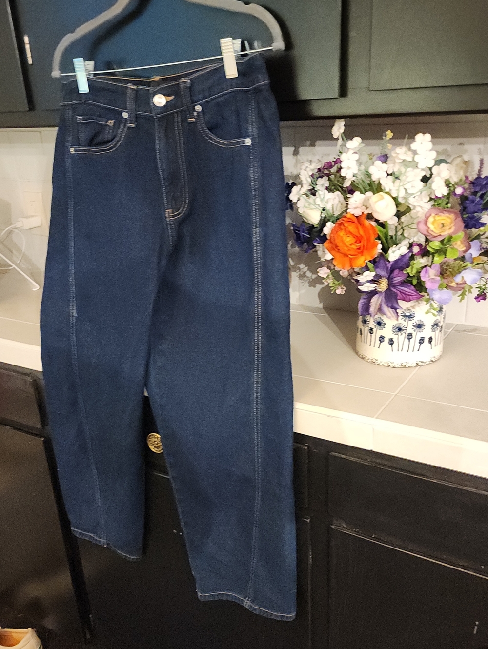 High-Rise Barrel Leg Women’s Jeans in Dark Blue
